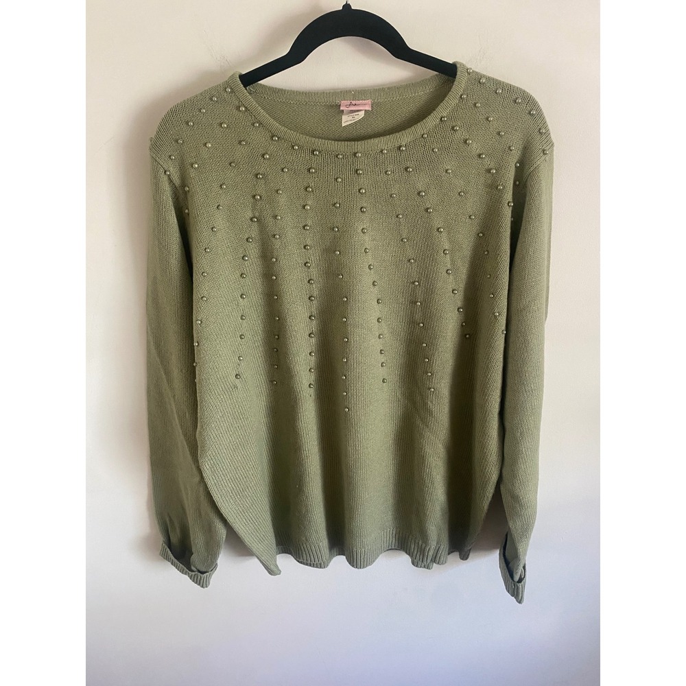 Sage Green Sweater With Pearl Beading